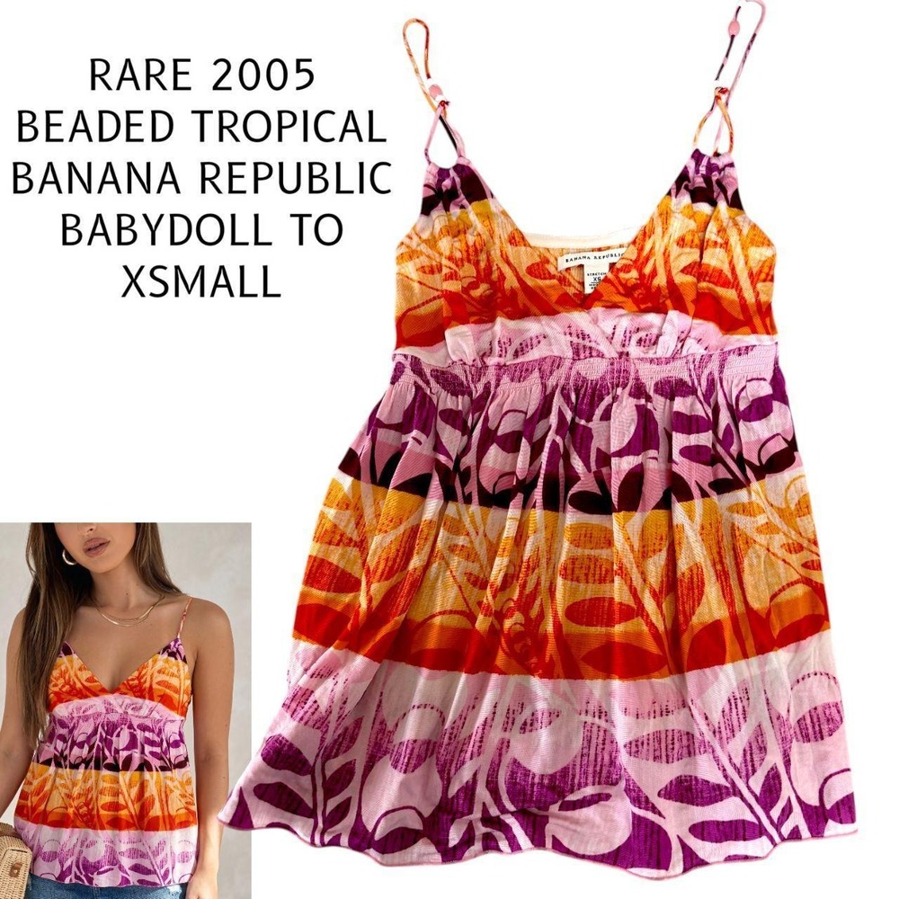 rare vintage 2005 Banana Republic beaded tropical babydol top xsmall‎